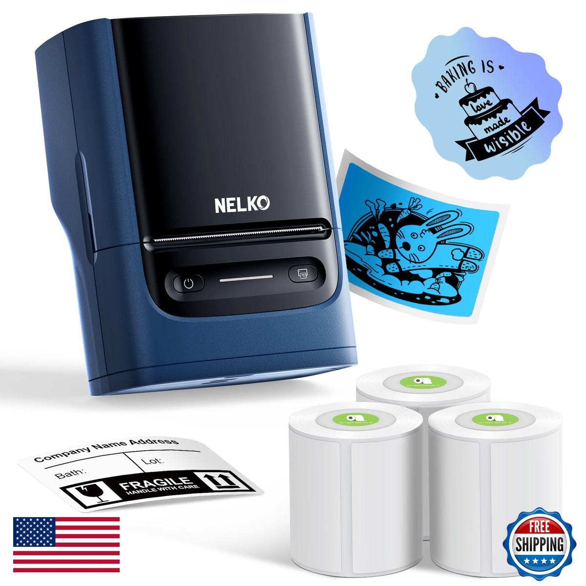 Nelko PM220 Bluetooth Label Printer 2 Inch Thermal for Phones PC Deep Blue