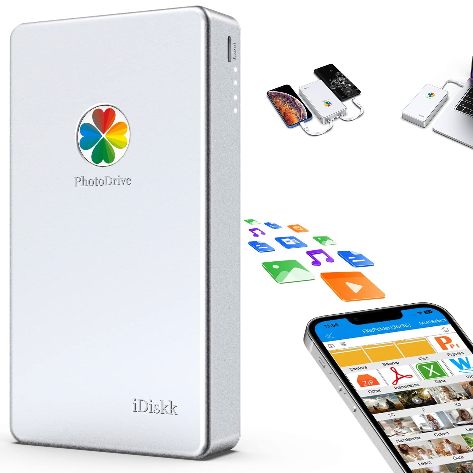 iDiskk 2TB App-le Certified External Hard Drive for iPhone 17 & iPad Android ...