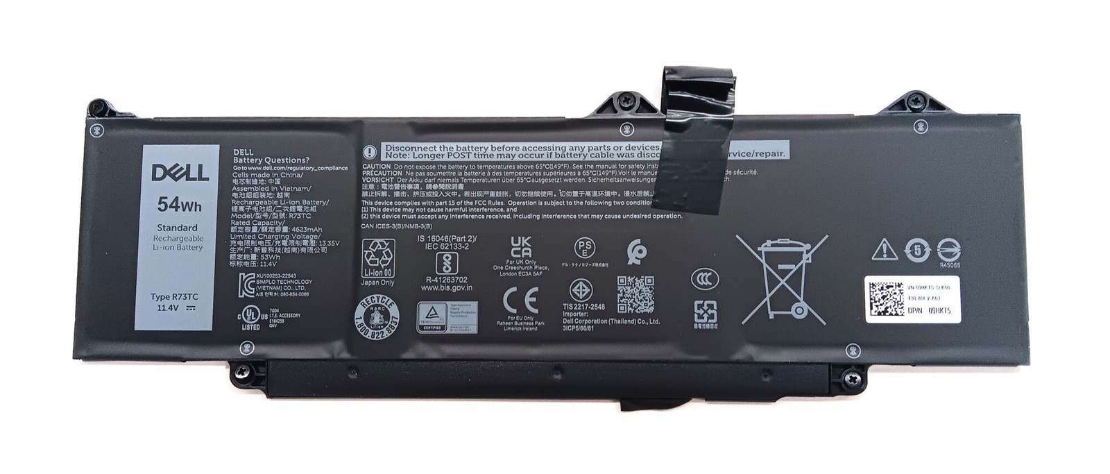 Laptop Batteries Dell 9HKT5 R73TC 3-cell Li-ion 11.4v 54wh 4623mah Replacement