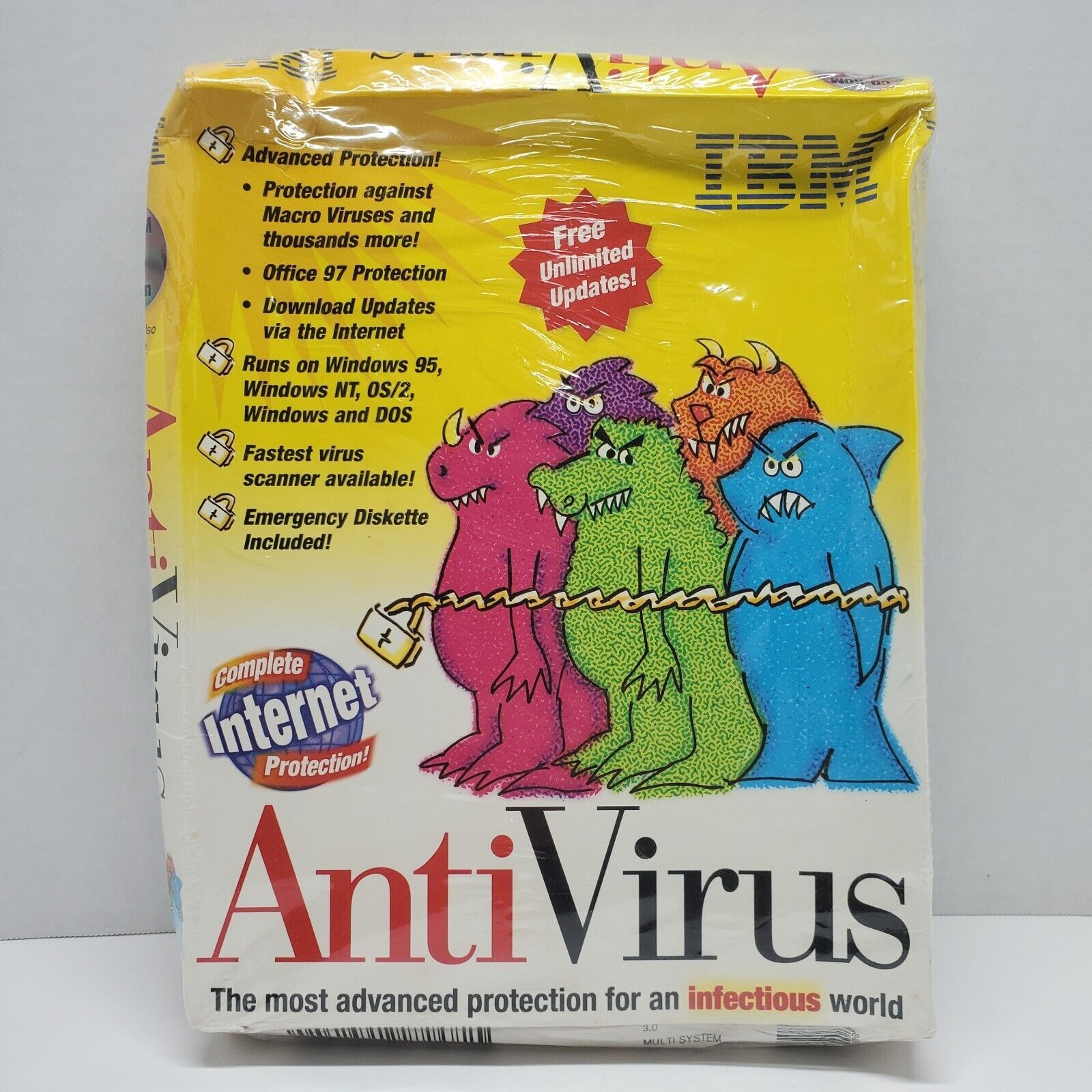 RARE NEW IBM AntiVirus v3.0, DOS, Windows 3.1/95/NT & OS/2 Sealed Retail Big Box