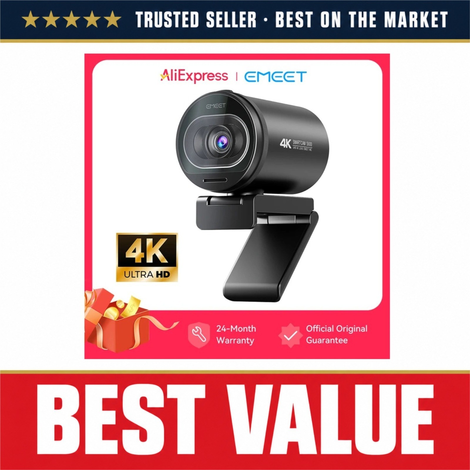 EMEET S600 4K Webcam 1080P 60FPS Autofocus USB Streaming Camera with Mics