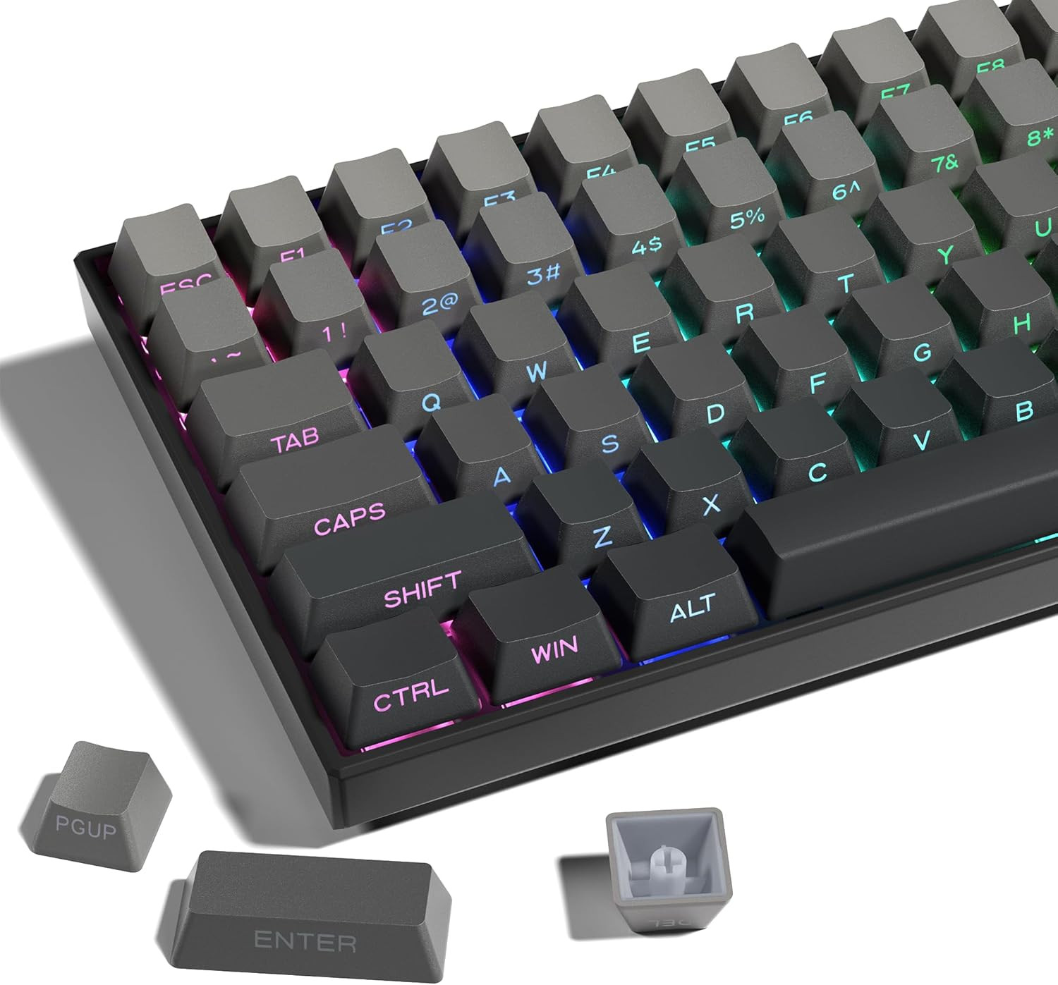 136 Keys PBT Keycaps Side Printed Double Shot Shine Through Gray OEM Profile