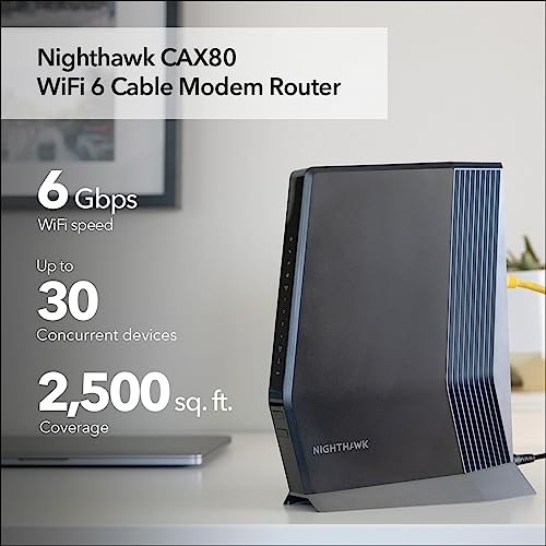 NETGEAR NIGHTHAWK CABLE MODEM AND WIFI 6 ROUTER COMBO (CAX80) - -  BLACK