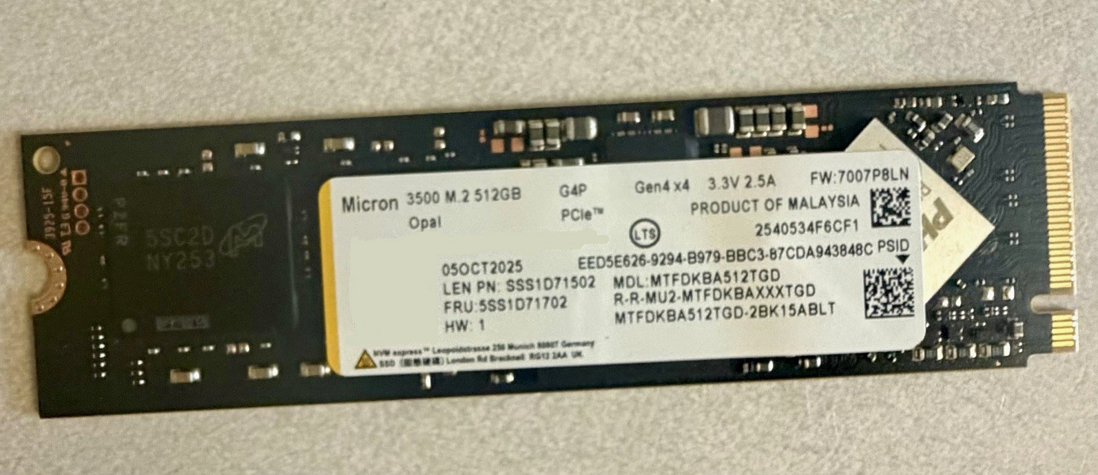 Micron 3500 512GB M.2 PCIe NVMe Gen4x4 Internal SSD Black MTFDKBA512TGD