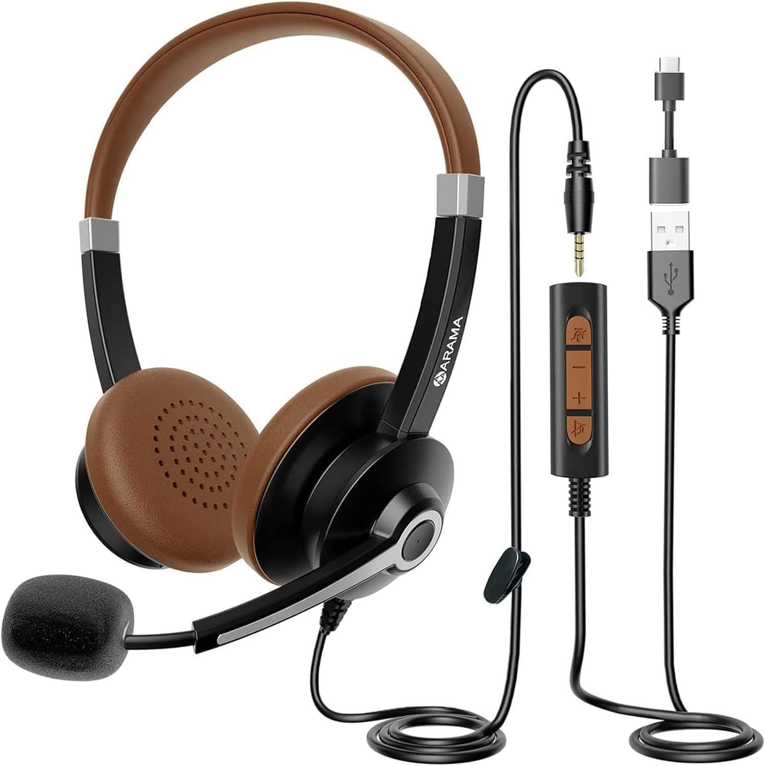 USB Headset with Mic for PC, USB-C/A & 3.5Mm Jack
