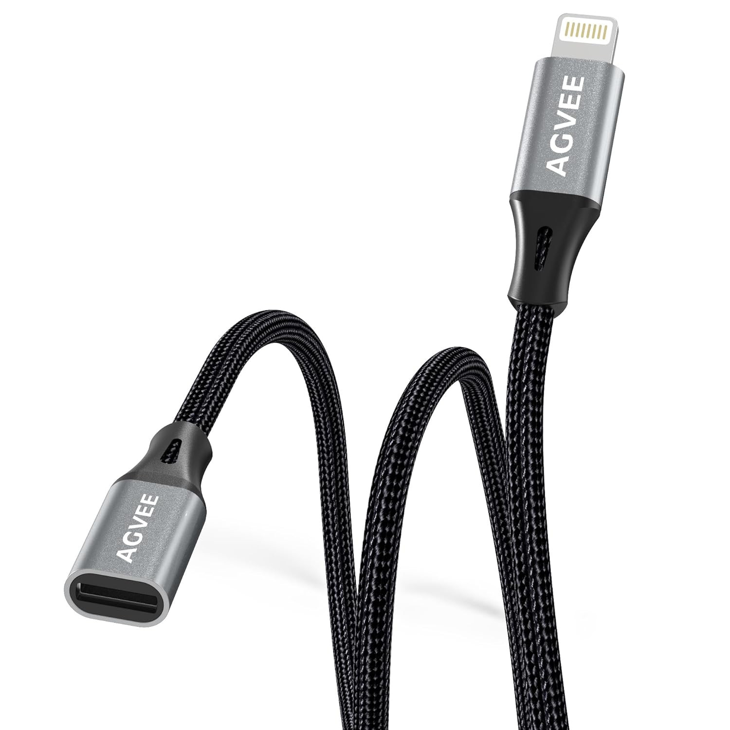 6.6Ft Lightning Extension Cable, Braided Female to Male Extender Full