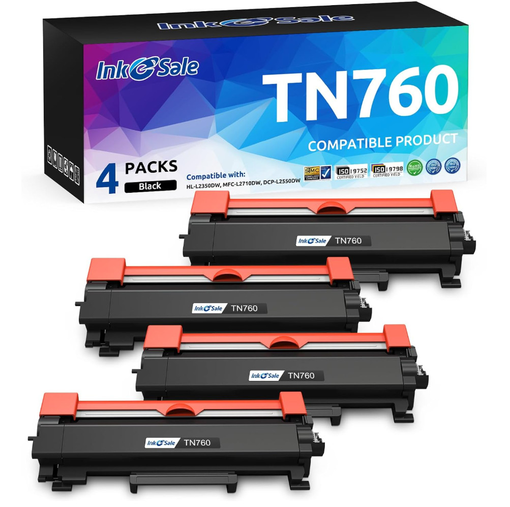 TN760 Toner Compatible TN730 Replacement for Brother Printer 4 Pack Black