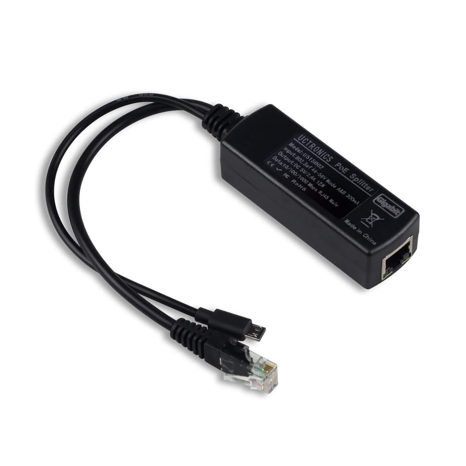 PoE Splitter Gigabit 5V Micro USB Power Ethernet To Raspberry Pi 3B+ Echo Dot