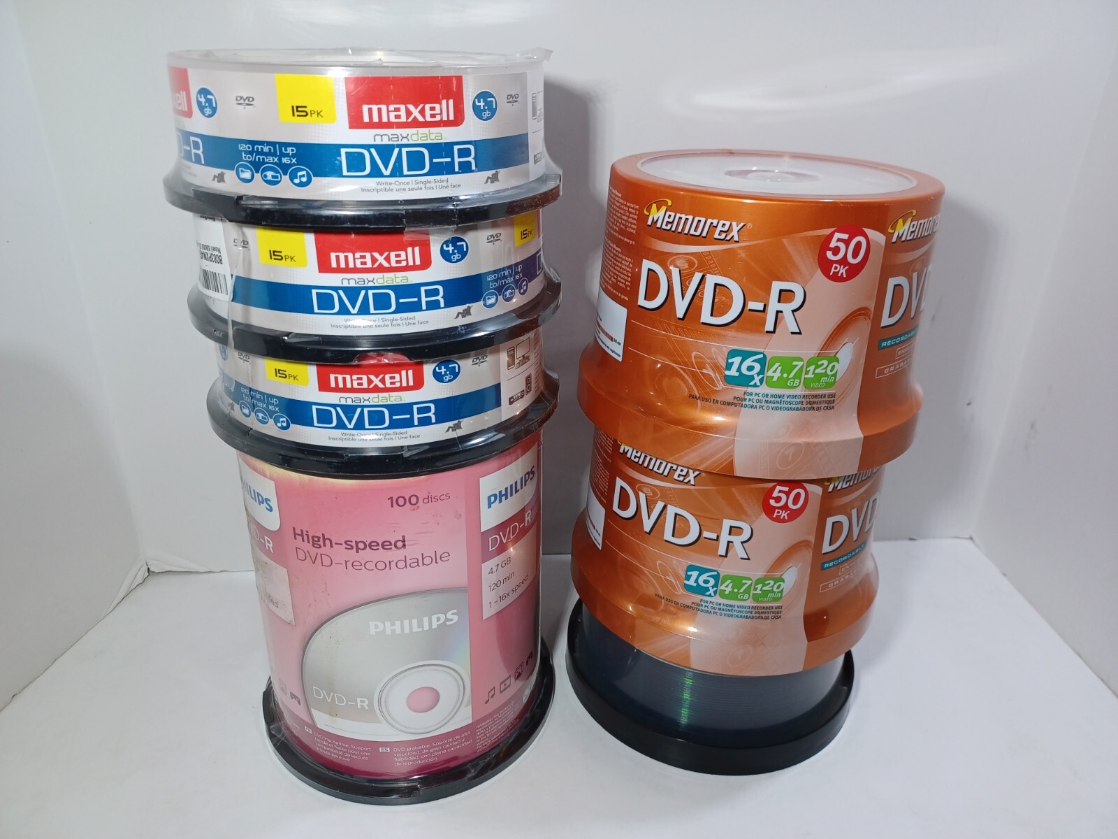 Lot of 270 DVD-R Blank DVD Lot Maxell Memorex Phillips NEW