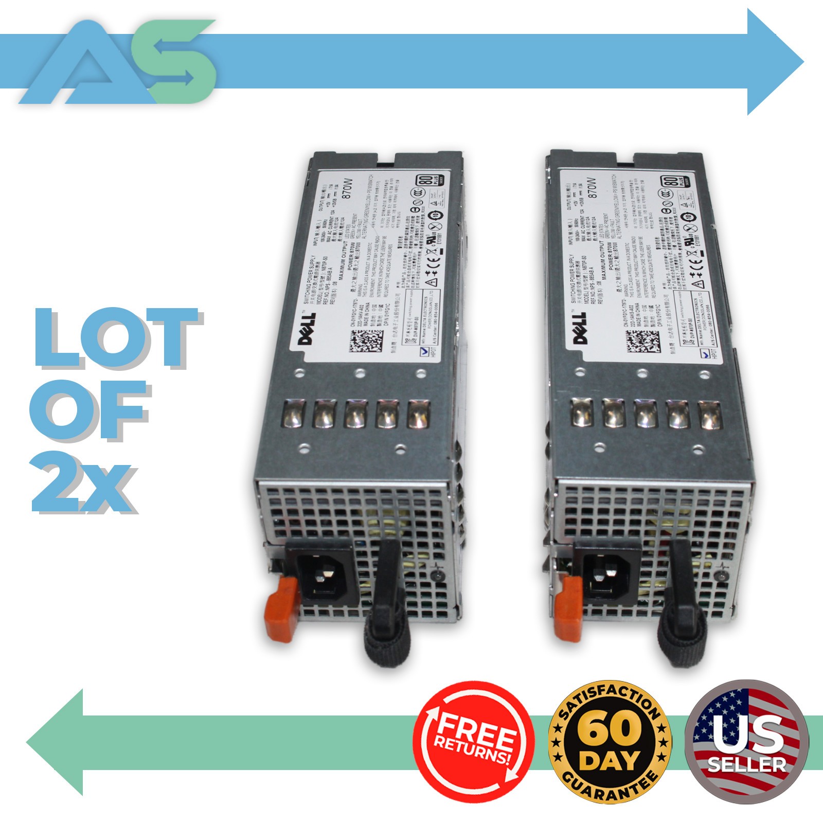 Lot of 2 Dell N870P-S0 870W PowerEdge Switching Power Supply Unit 80 Plus Gold