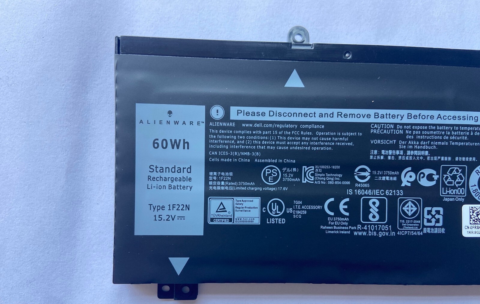 Genuine 1F22N 60WH Battery For Alienw M15 2018 M17 G5 5590 G7 7590 7790 8622M