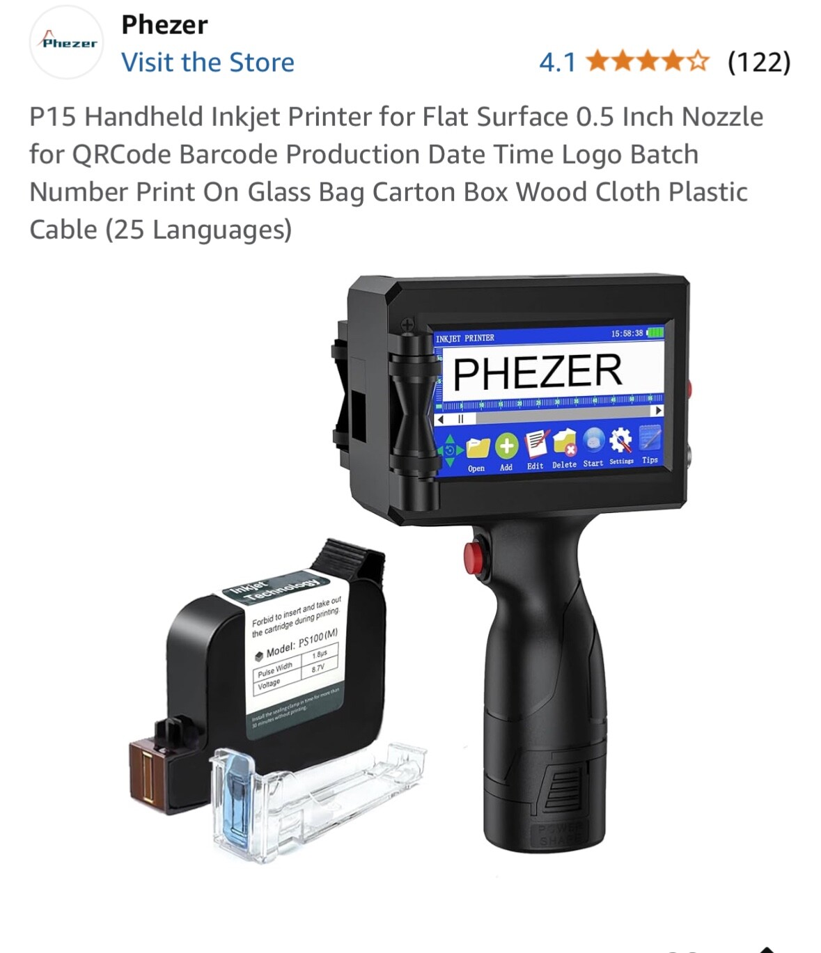 ✅ Phezer P15 Handheld Inkjet Printer for Any Surface Date QR Code Barcode Logo