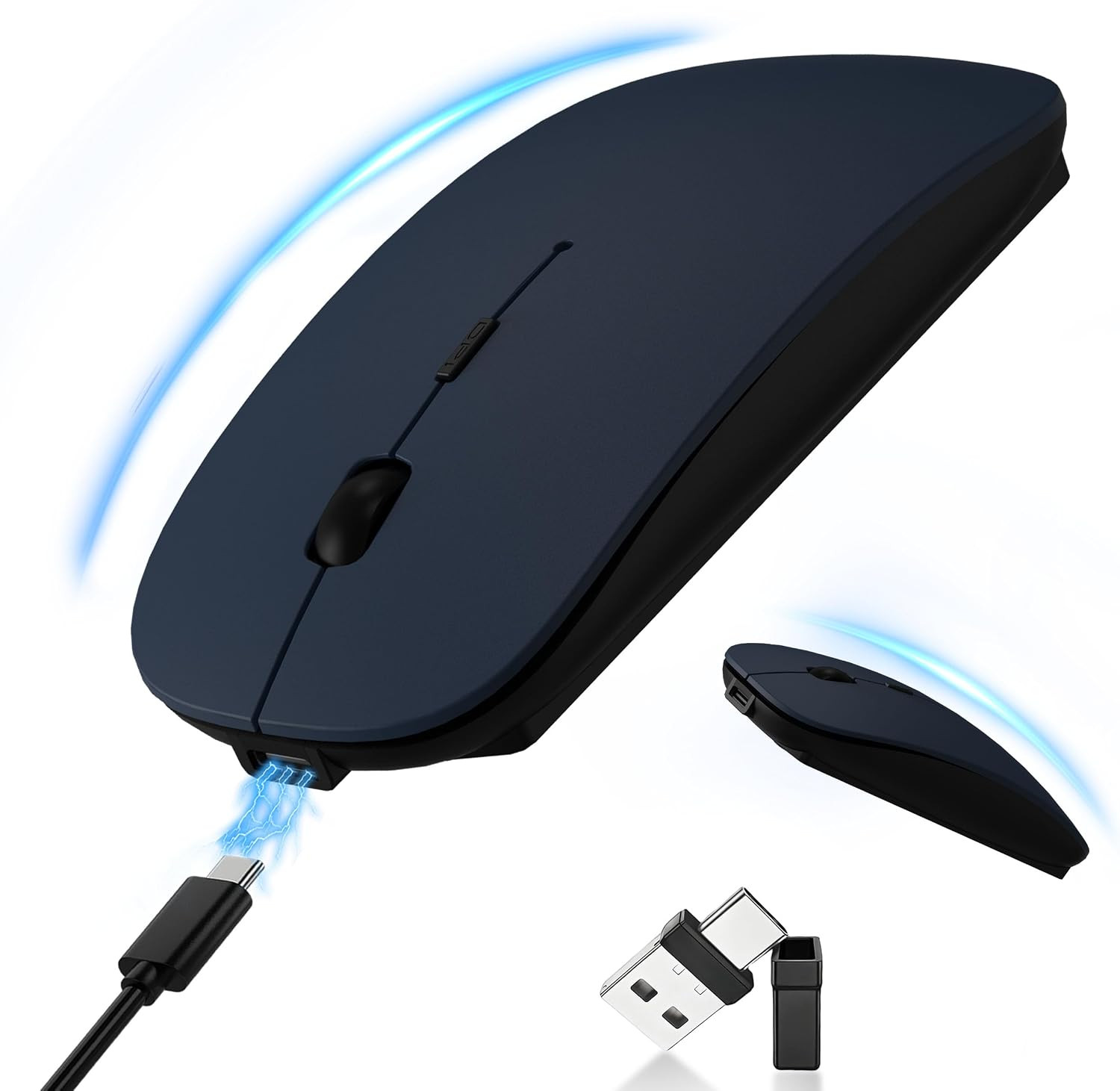 Rechargeable Bluetooth Wireless Mouse with Jiggler, Silent Slim Mouse