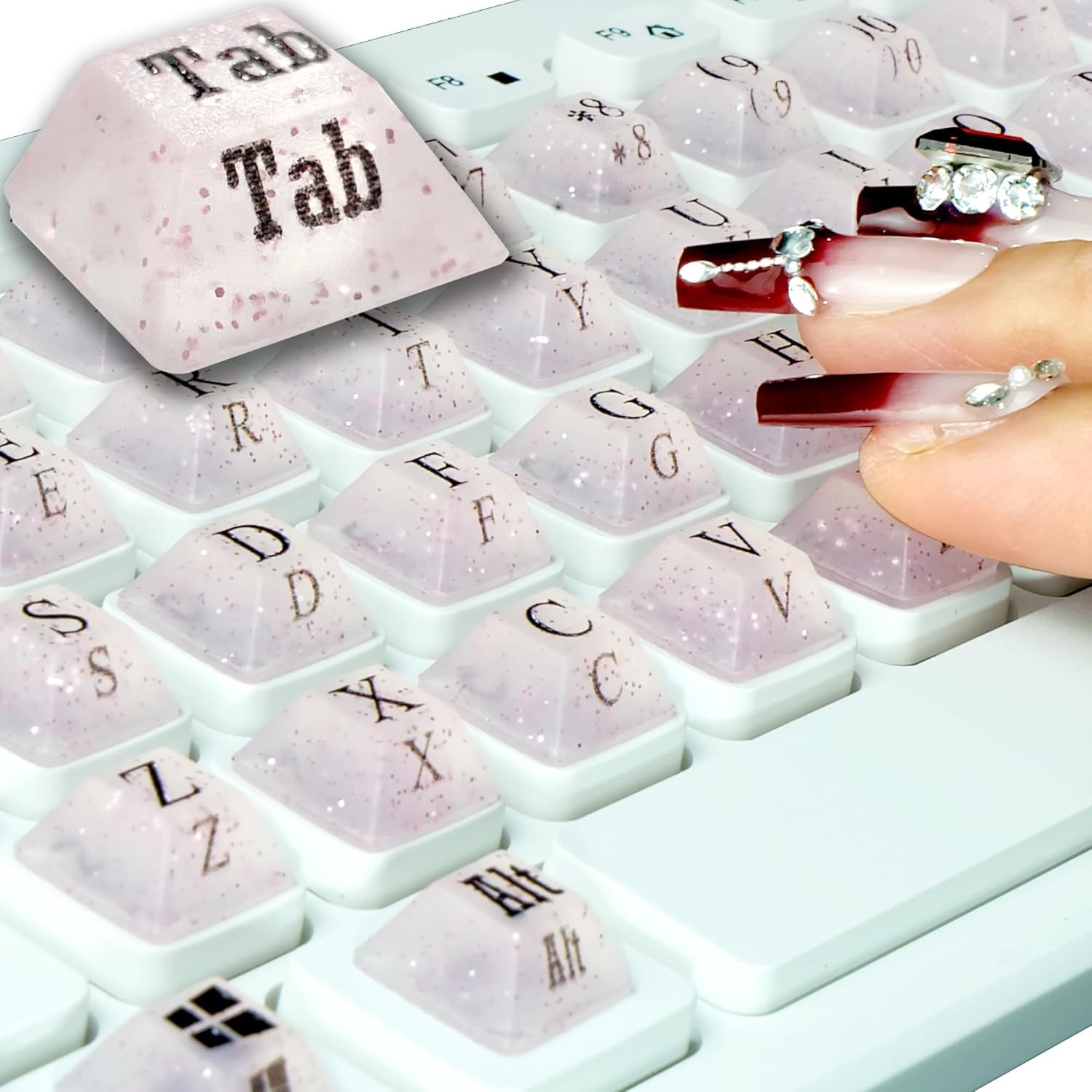 80 Pcs PC Keyboard Stickers for Long Nails Typing and Gaming, ​​Anti-Damage