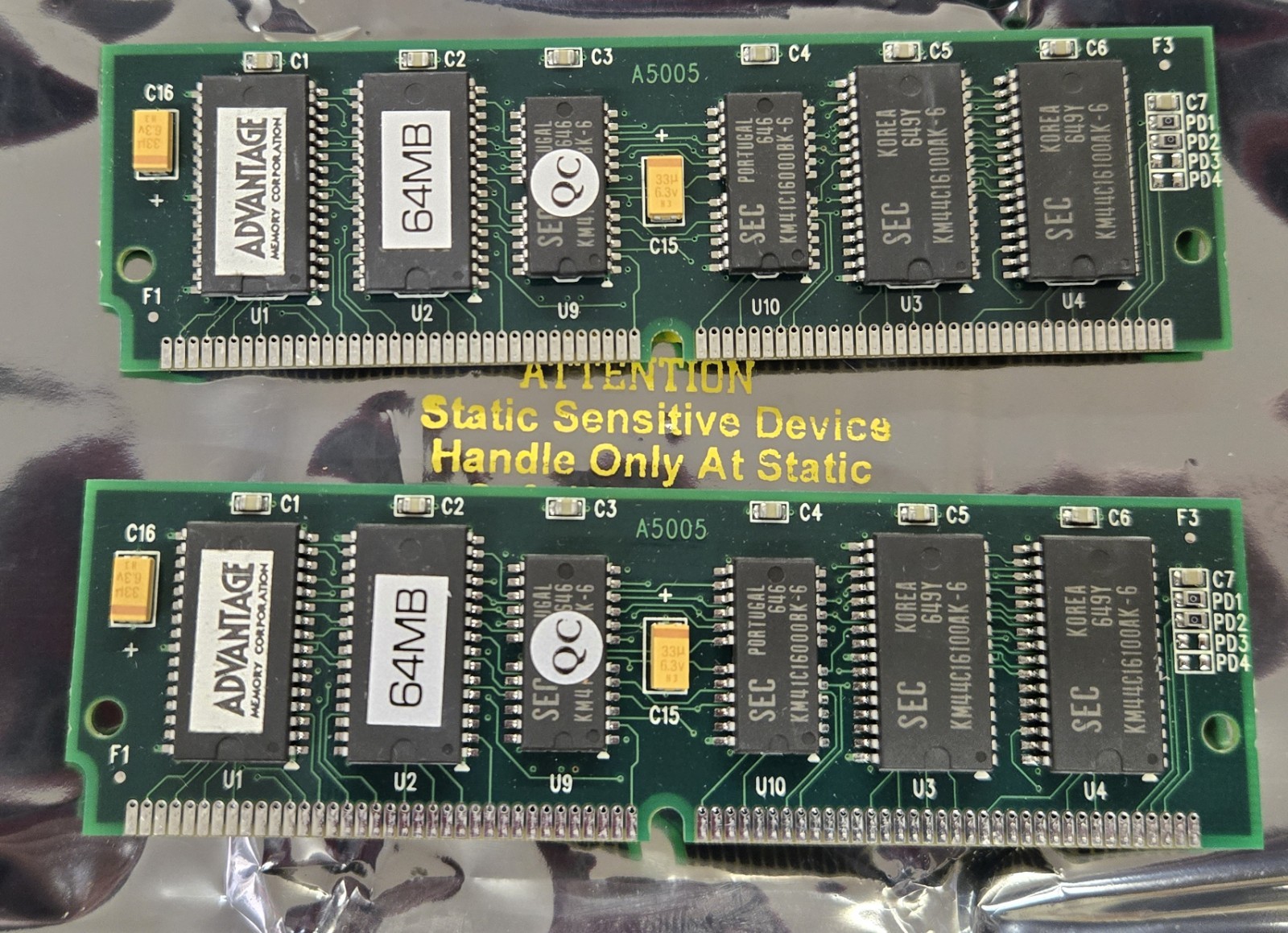 TESTED PAIR (2x) 64MB 72 pin SIMMs - FPM 60ns ECC parity - 128MB total