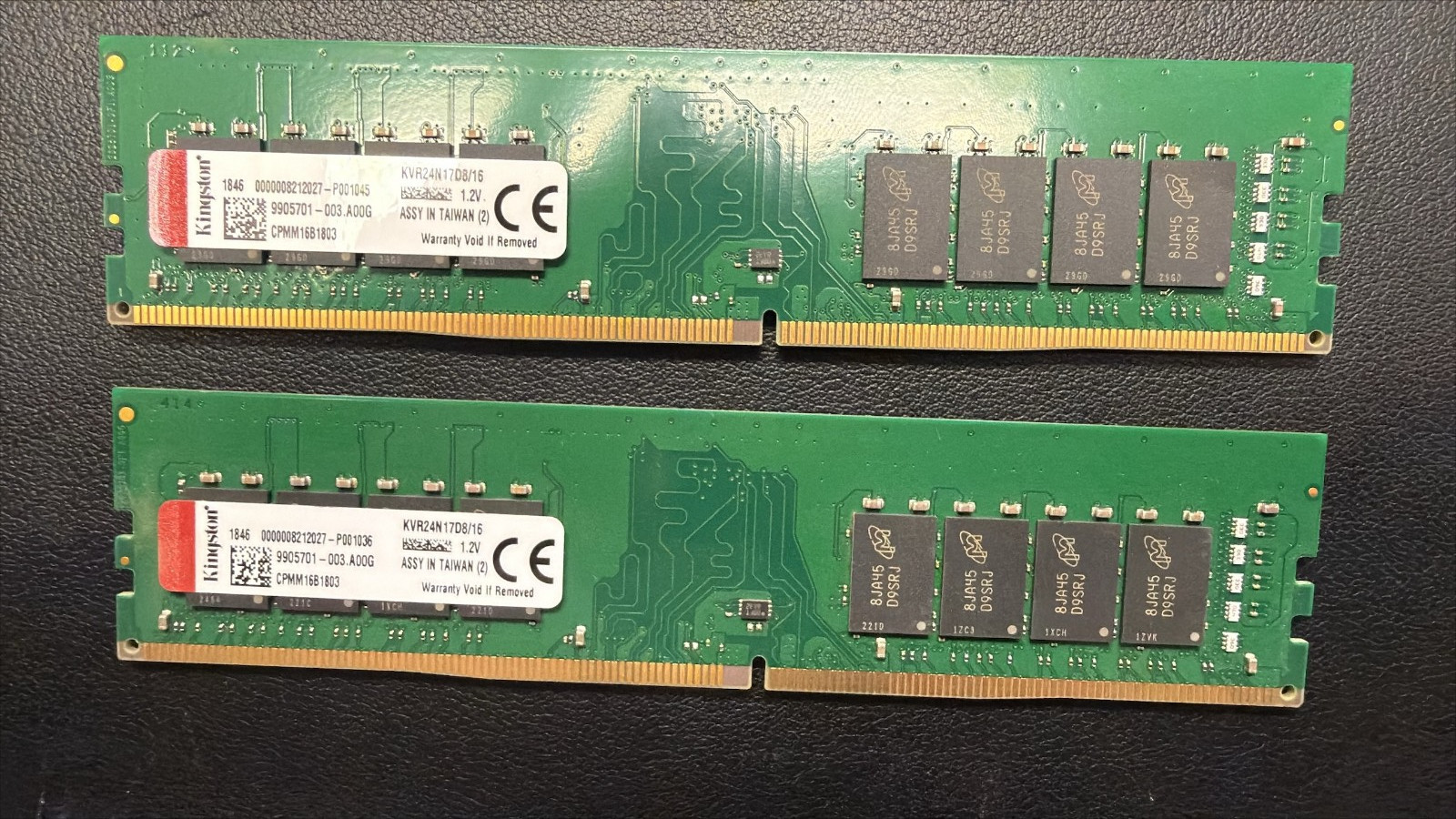32GB Kit 2x16GB DDR4 2400MHz Desktop RAM Kingston KVR24N17D8/16 Matched Pair