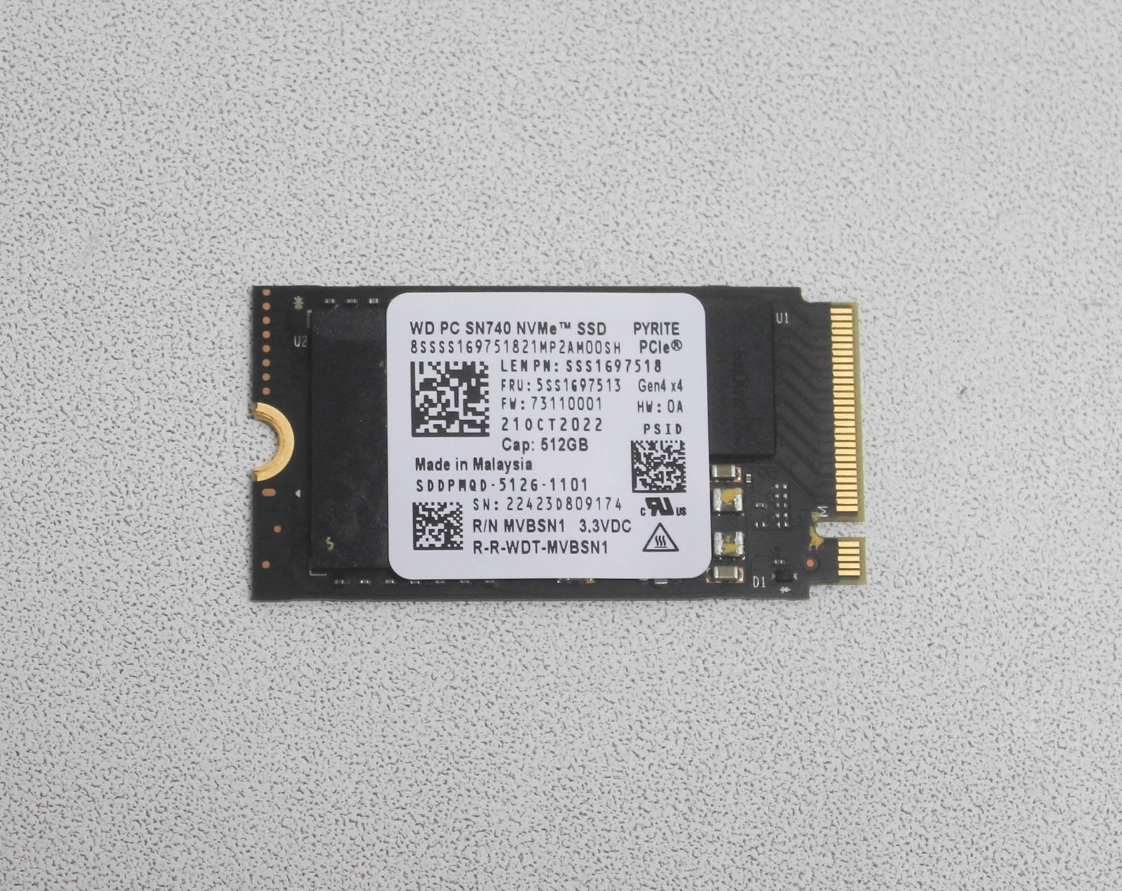 5SS1G97513 LENOVO SSD 512G M.2 2242 PCIE 4X4 STD WD IDEAPAD 5 15IAL7 "GRADE A"