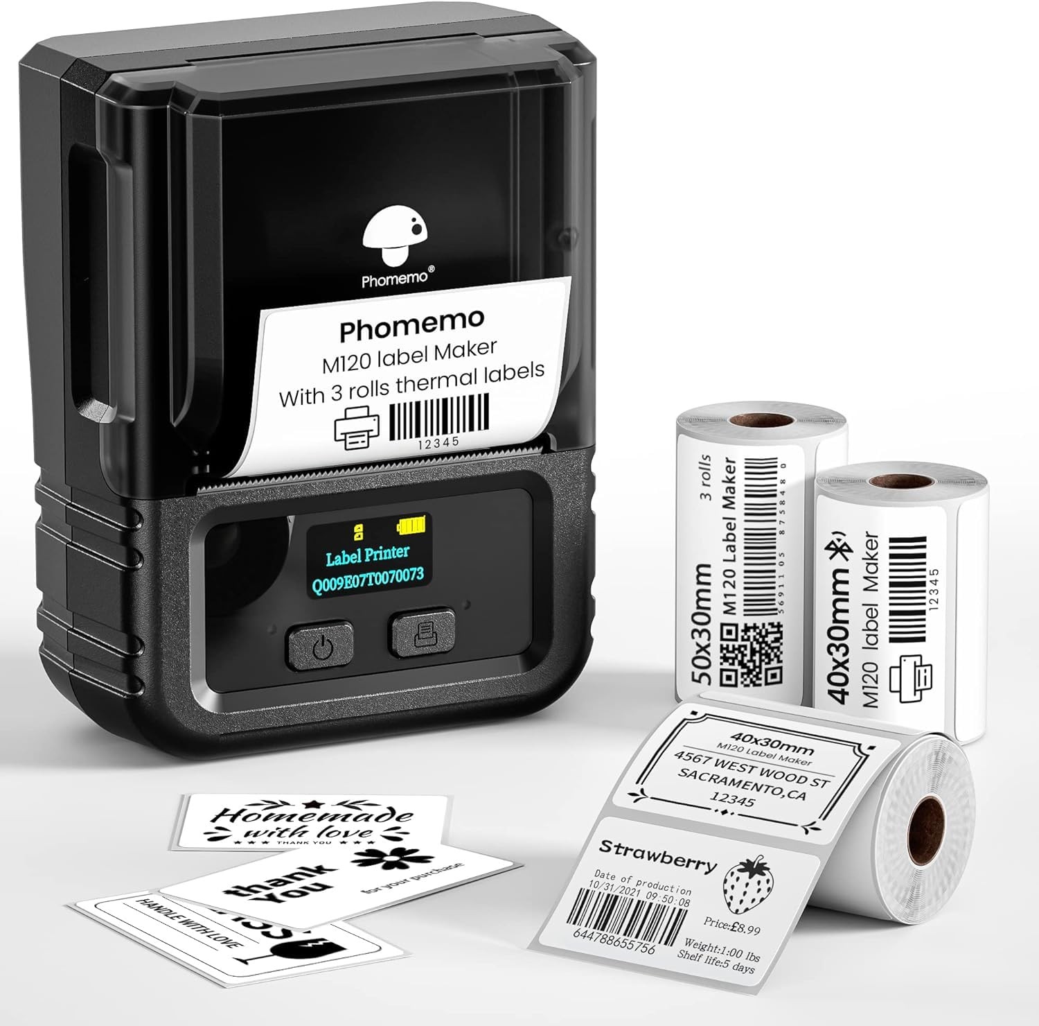 Phomemo M120-BK-SET 2 Inch Bluetooth Thermal Label Printer