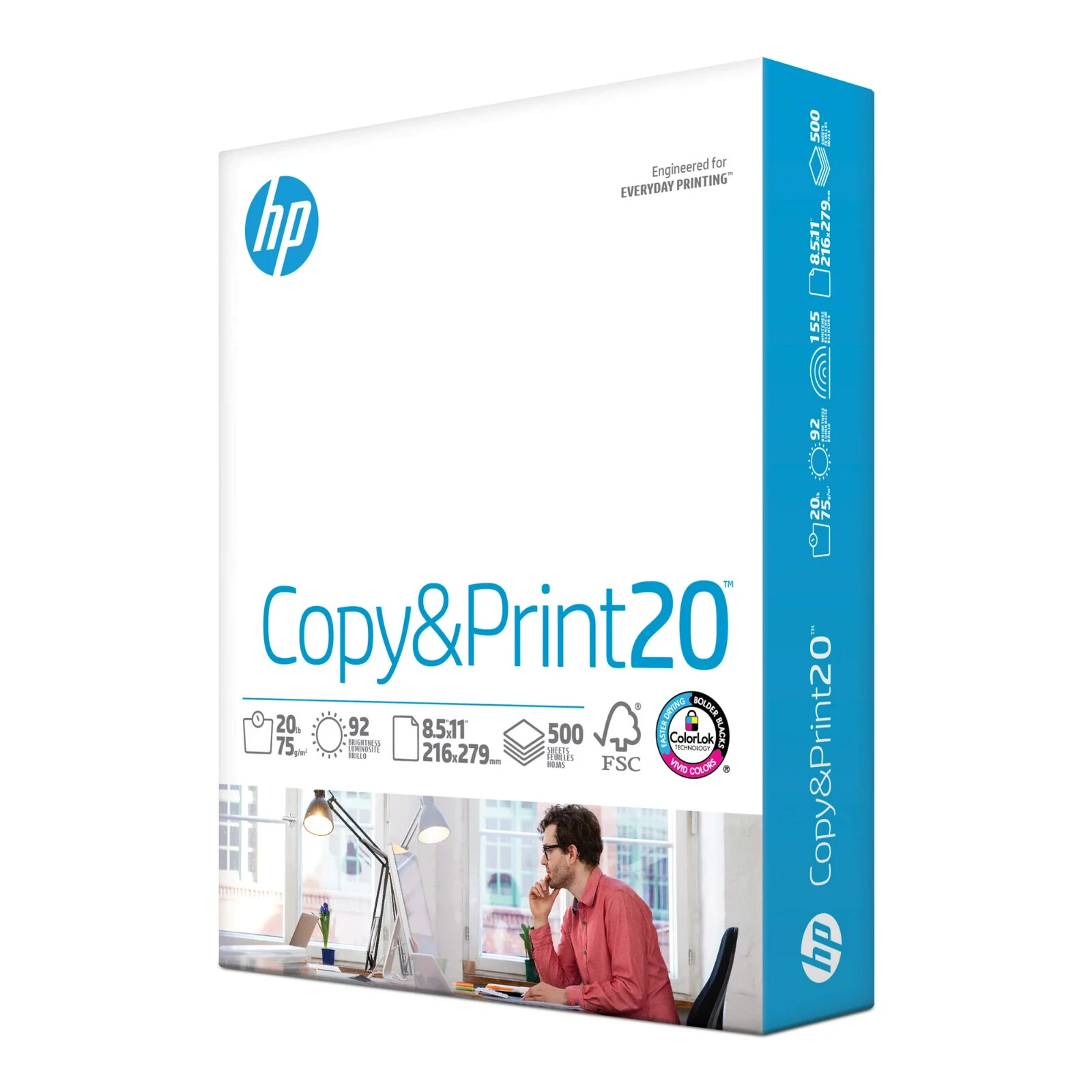 HP Office20 Printer Paper, White Letter Size 8.5" x 11", One Ream / 500 Sheets