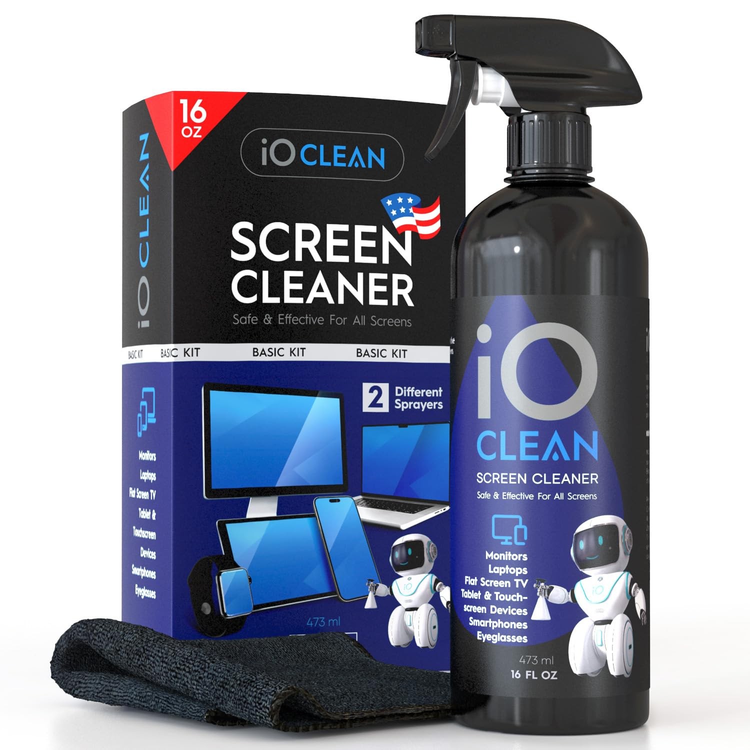 iO CLEAN Screen Cleaner Spray (16oz - 473ml) – Best Large Cleaning Kit | for LCD