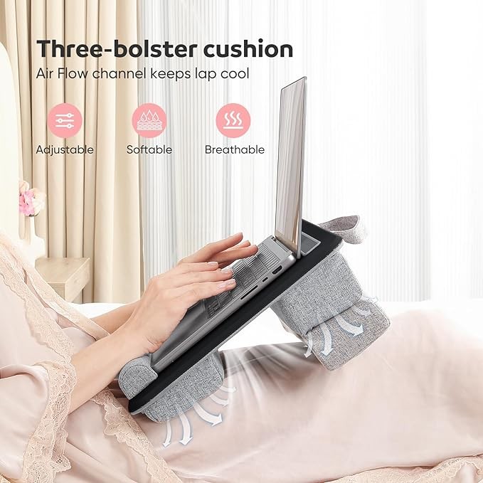 Adjustable Laptop Lap Desk, Lap Desk with Cushion, Storage Function, GIPSOT