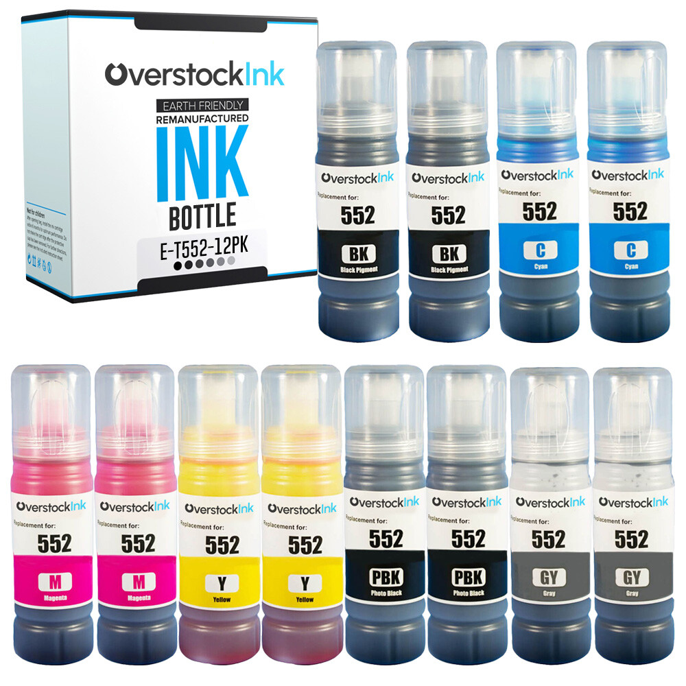12PK T552 552 Printer Ink Bottle Compatible for Epson EcoTank Photo ET-8500 8550