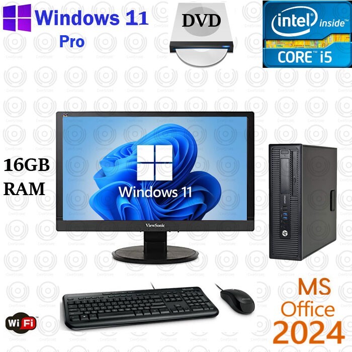 HP Desktop Computer PC Intel i5 16GB RAM 500GB SSD Windows 11 Pro 20" LCD WiFi