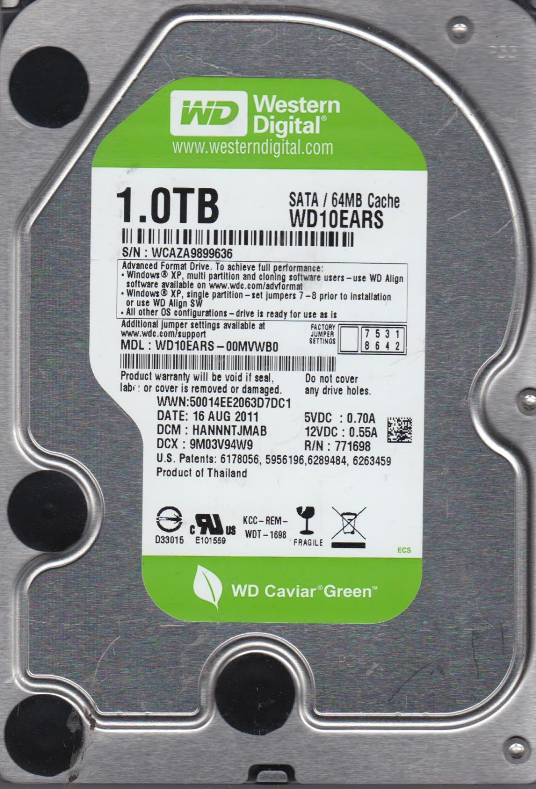 WD Caviar Green 1TB SATA 3.5" 64MB Hard Drive WD10EARS