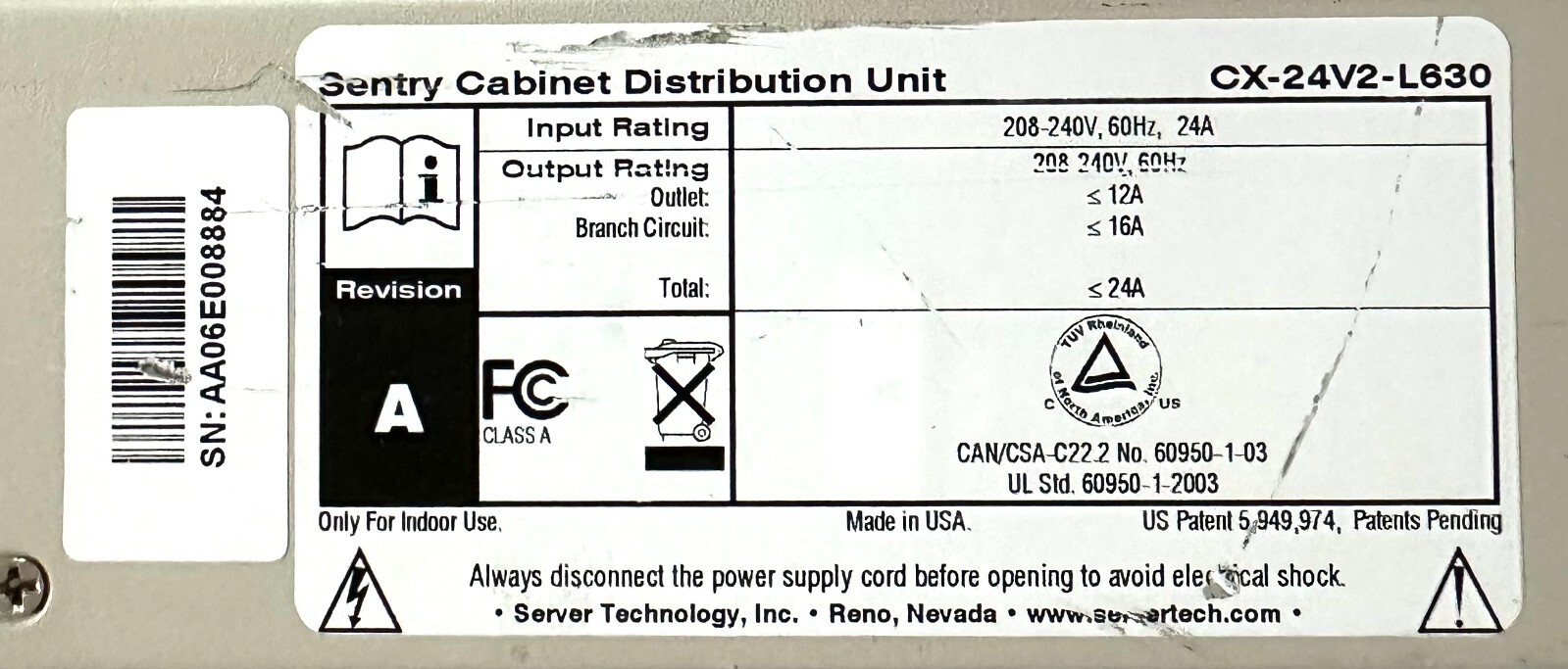 Server Technology Sentry CDU 24 Outlet Power Distribution Unit CX-24V2-L630 24 A