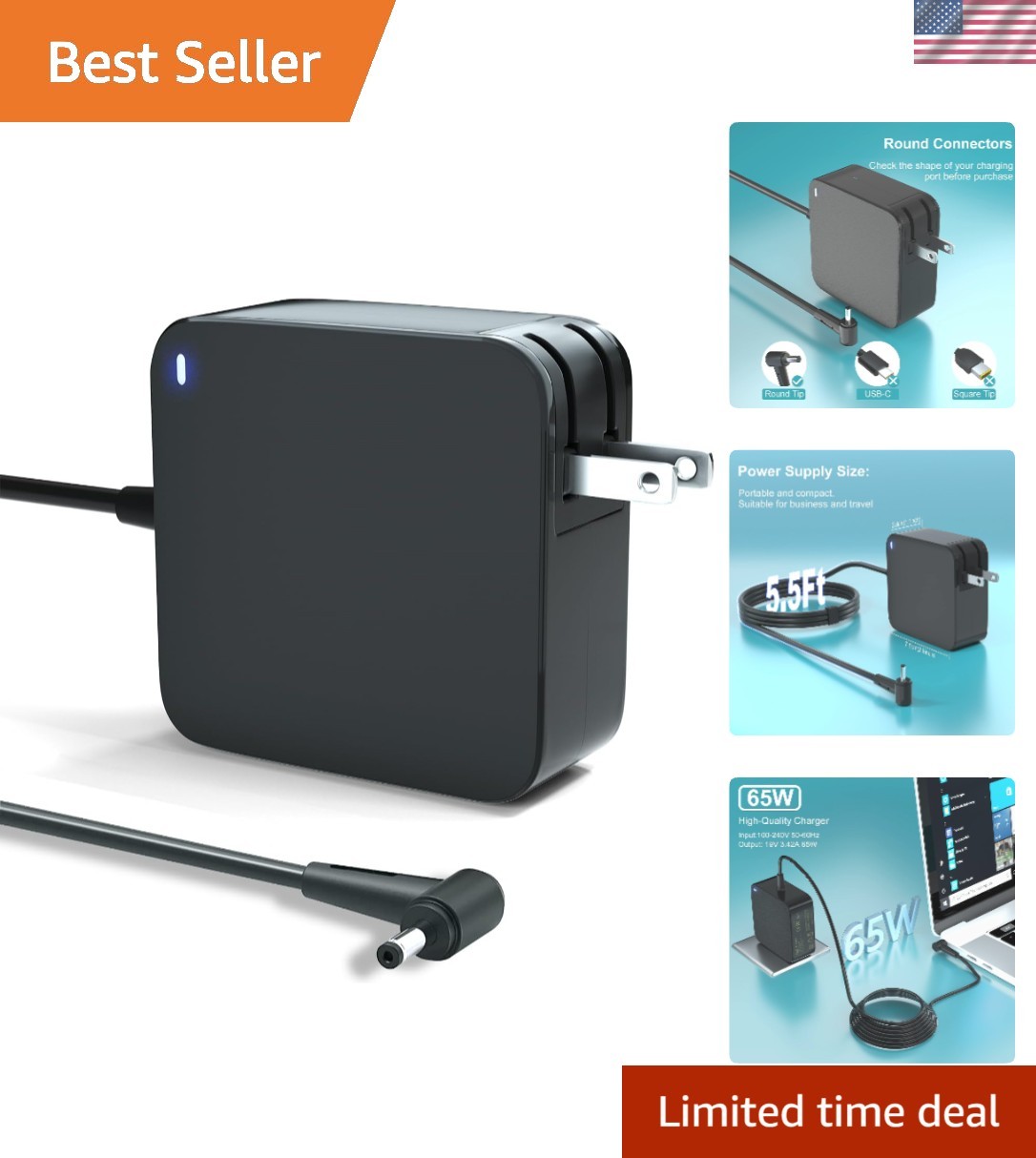 Efficient 65W AC Adapter for Gateway 19V Laptops - Lightweight & Compact Design