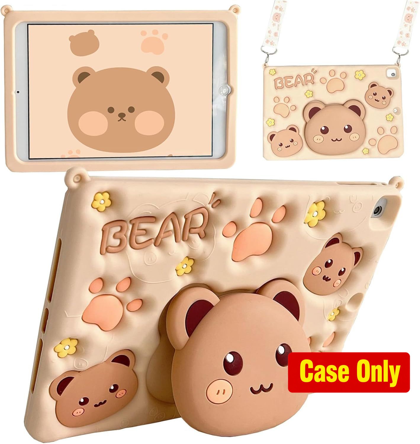 Case for Galaxy Tab A9+ 11 Inch 2023 Cute 3D Kawaii Cookie Bear Silicone Cover