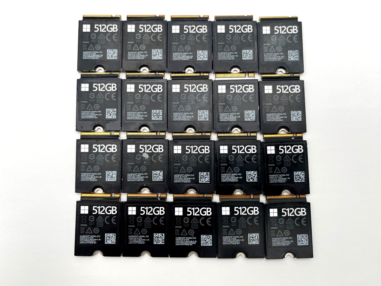 Lot of 20 - 512GB PCIe 3.0 x4 M.2 2230 NVMe SSD Microsoft Model 1912