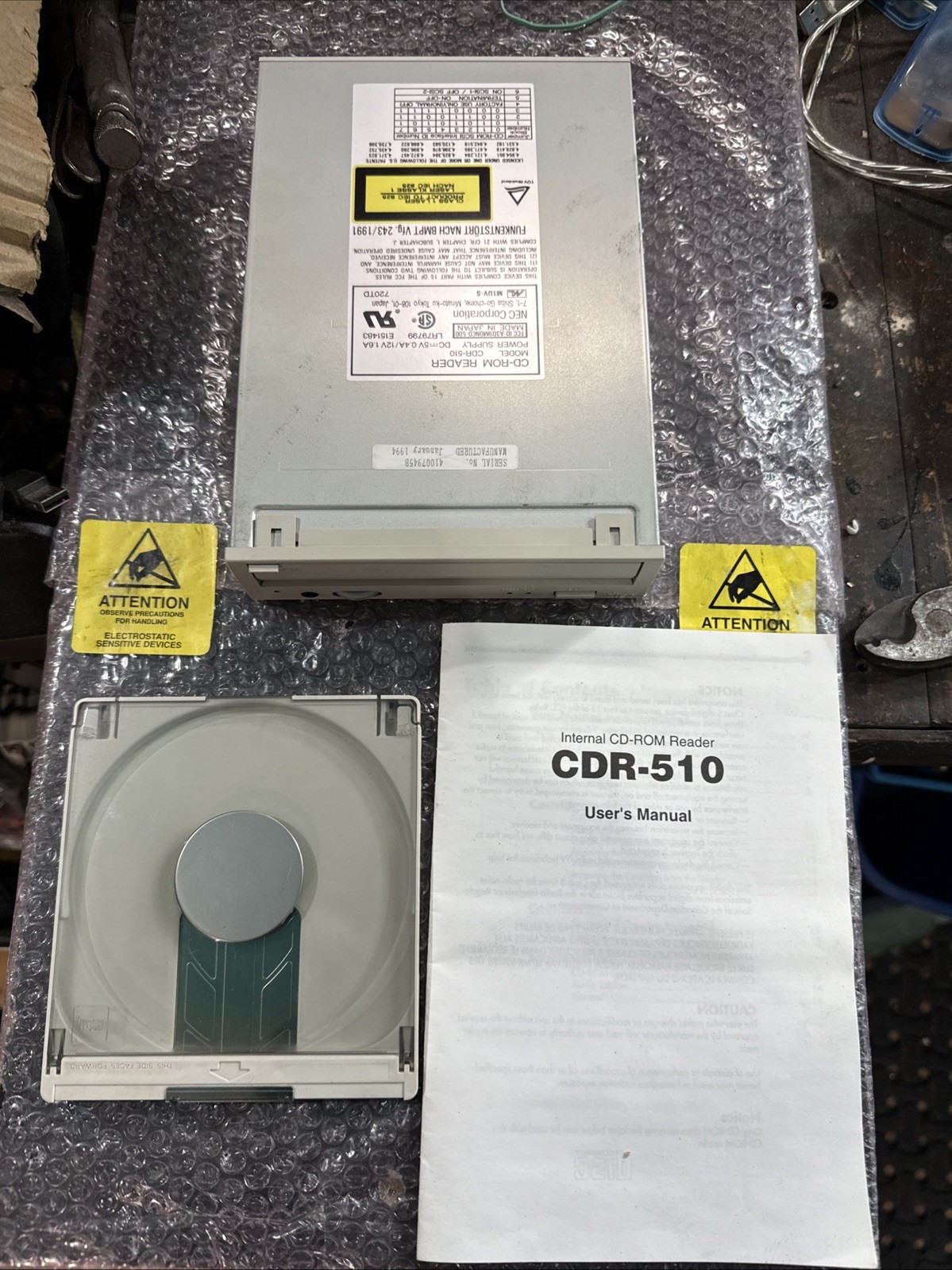 NEC CDR-510 CD-ROM Reader SCSI 50-Pin Internal Caddy Drive 1994 JAPAN RARE