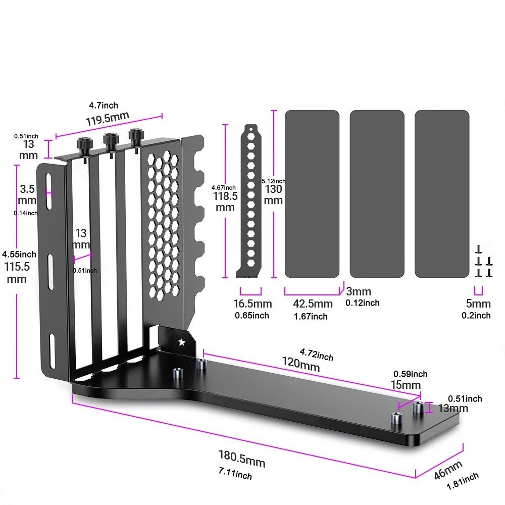 PCIe 4.0 GPU Vertical Mount Bracket Kit with 200mm PCIe 3.0 x16 Riser Cable