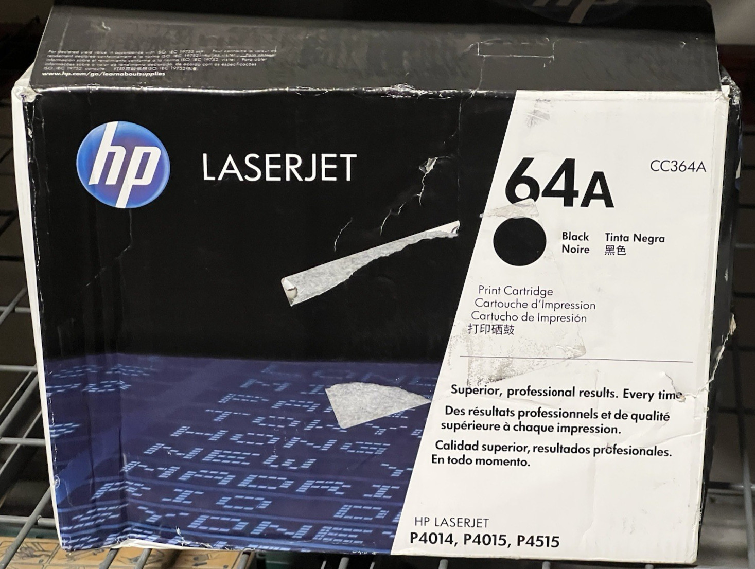 Genuine HP 64A (CC364A) Black Original LaserJet Toner Cartridge, OEM-Damaged Box