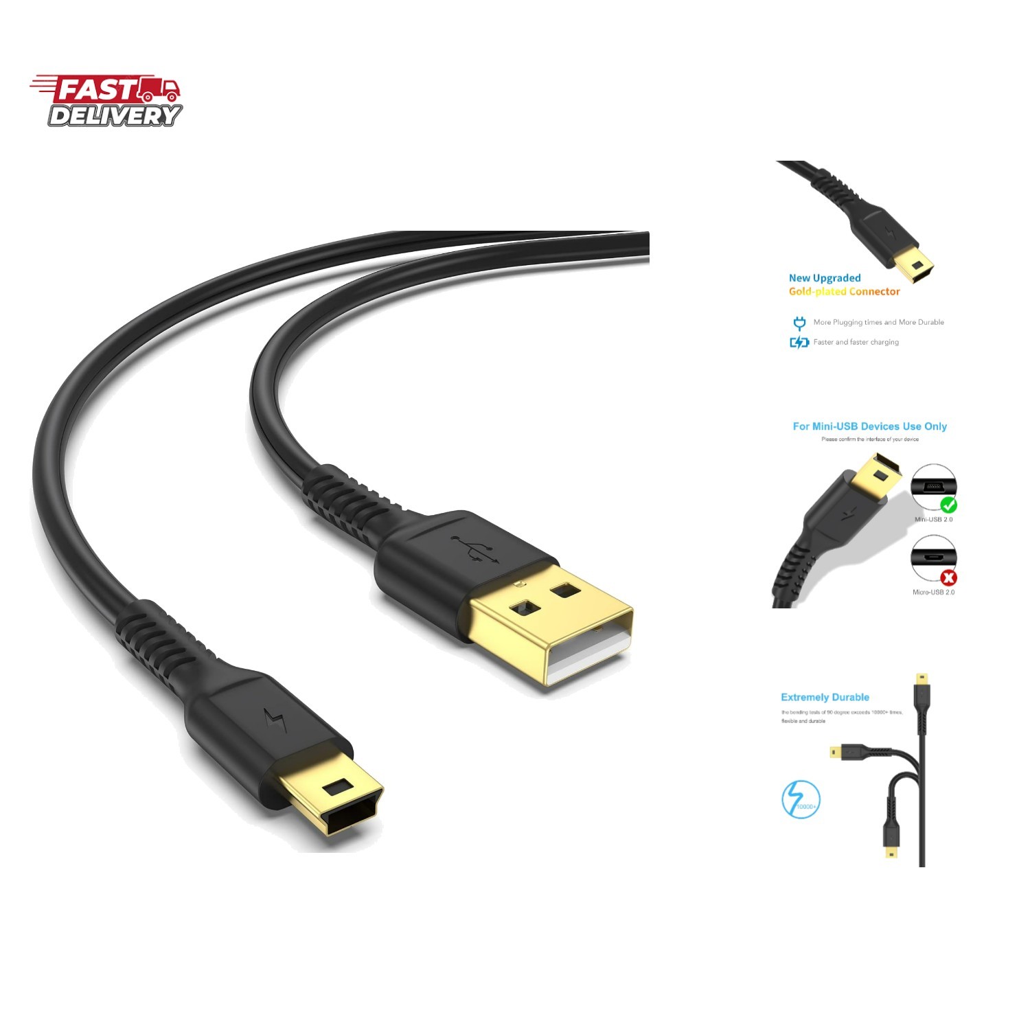 6.6FT Mini USB Cable, Standard USB 2.0 Type A Male to Mini B Male Charger Cor...