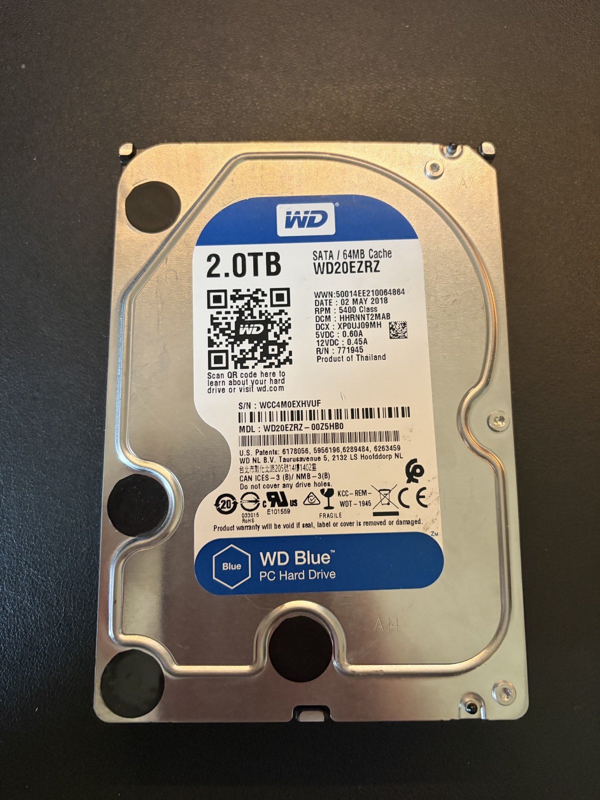 Western Digital Blue (5400 RPM, 3.5", SATA III, 64MB Cache) 2TB - Low Hours