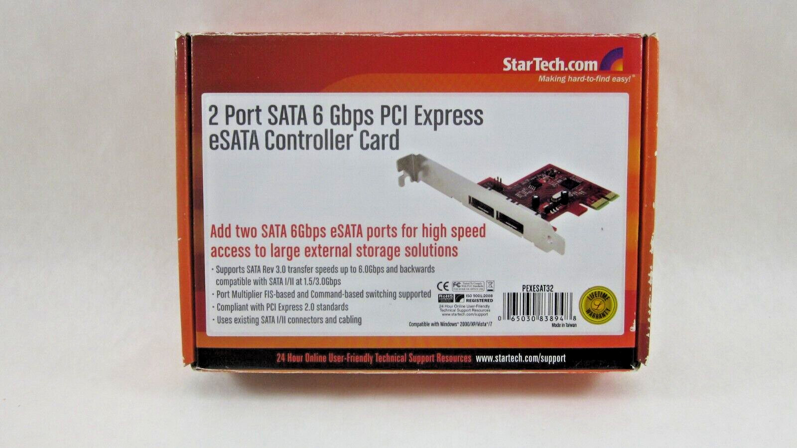 StarTech 2 Port SATA 6 Gbps PCI Express eSATA Controller Card  Storage Control