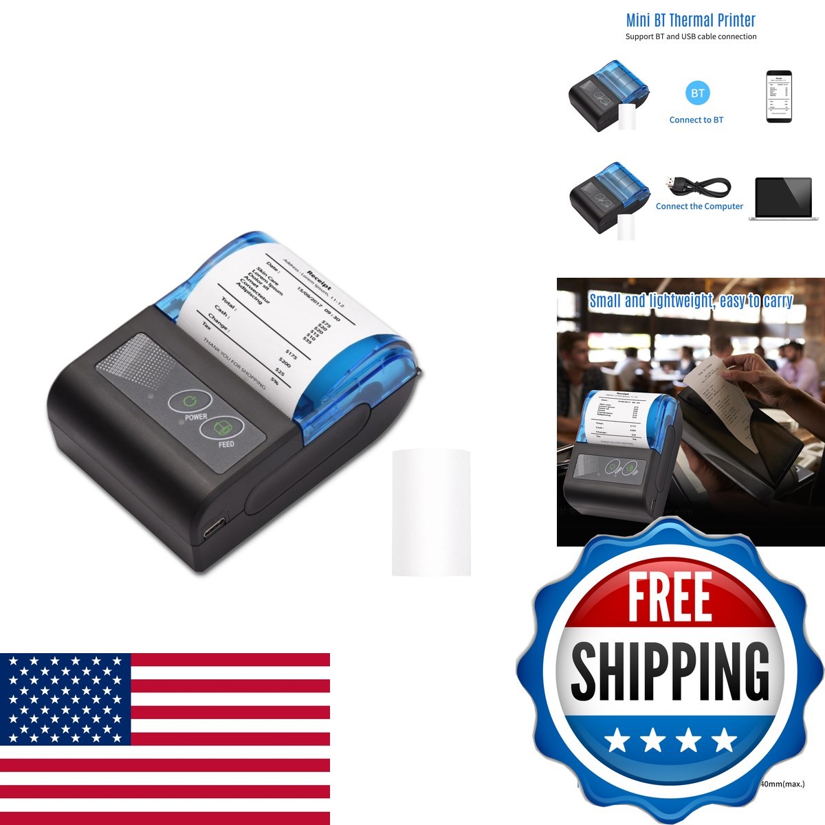 Sunydog Thermal Receipt Printer USB 58mm Portable Mini for Android Win