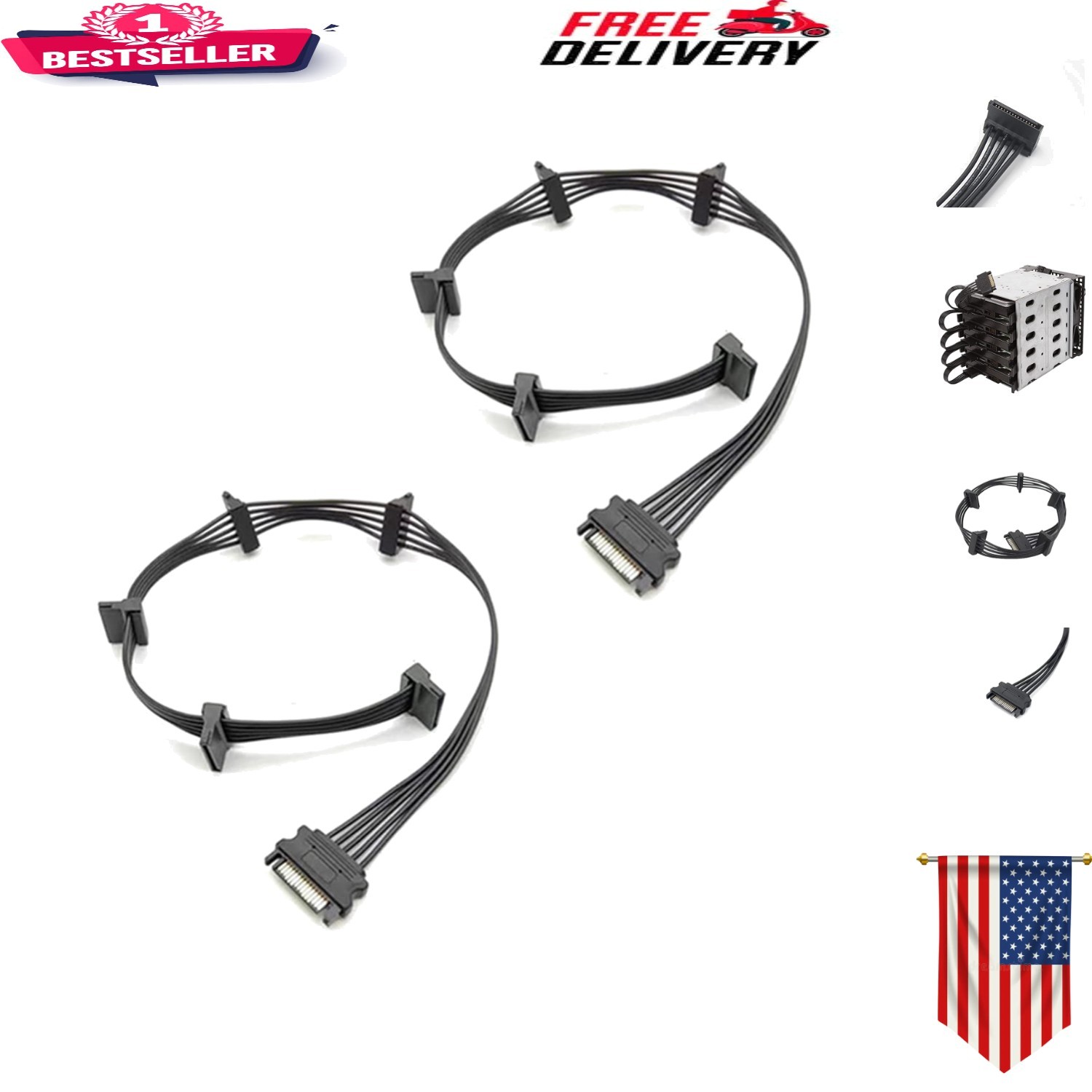 Expand Your PC's Power with 2 Pack 15-Pin SATA to 5 SATA Splitters - 21''