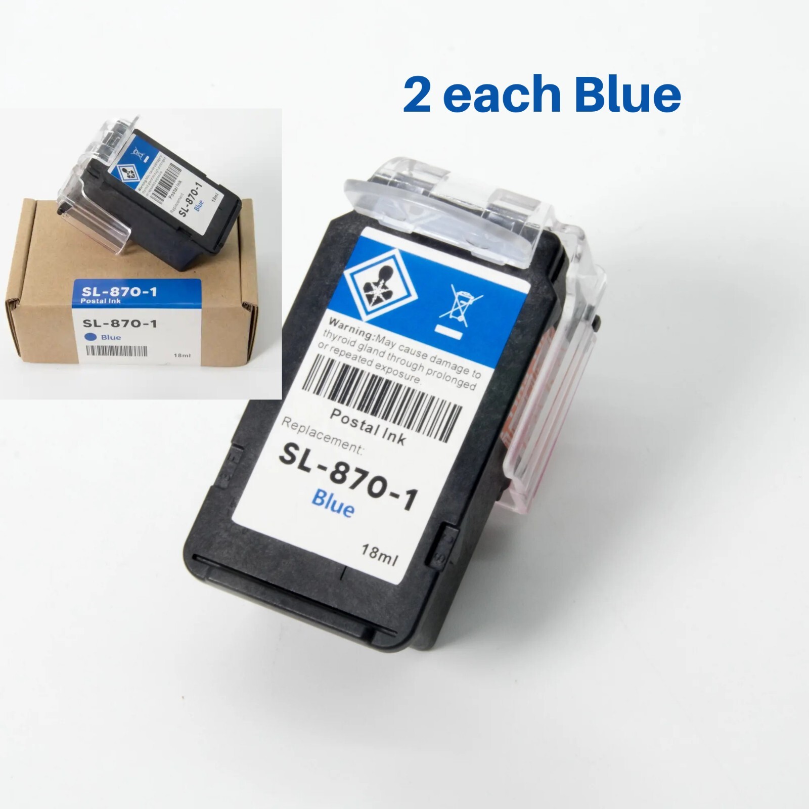 2 Blue PB SL-870-1Pitney Bowes® postage meter ink cartridge SendPro® Mailstation