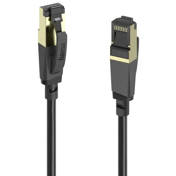 Hama 202000 00 RJ45 Network Cable, Cat 8 S/FTP Patch Cable 0.5m Black Coating
