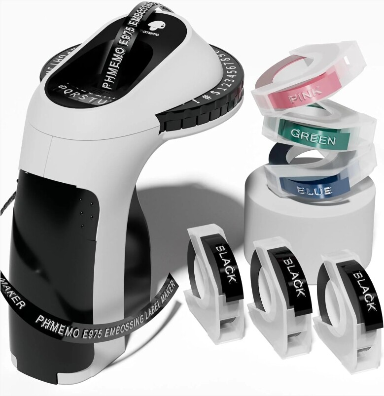 Phomemo E975 Embossing Label Maker Handheld Label Printer w/ 6 Tape for Dymo