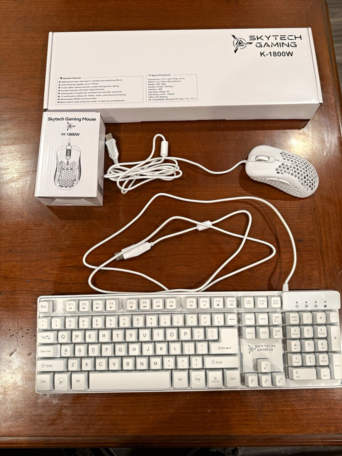 Skytech Gaming Wired USB White Illuminated Keyboard K-1800W + Mouse M-1800W