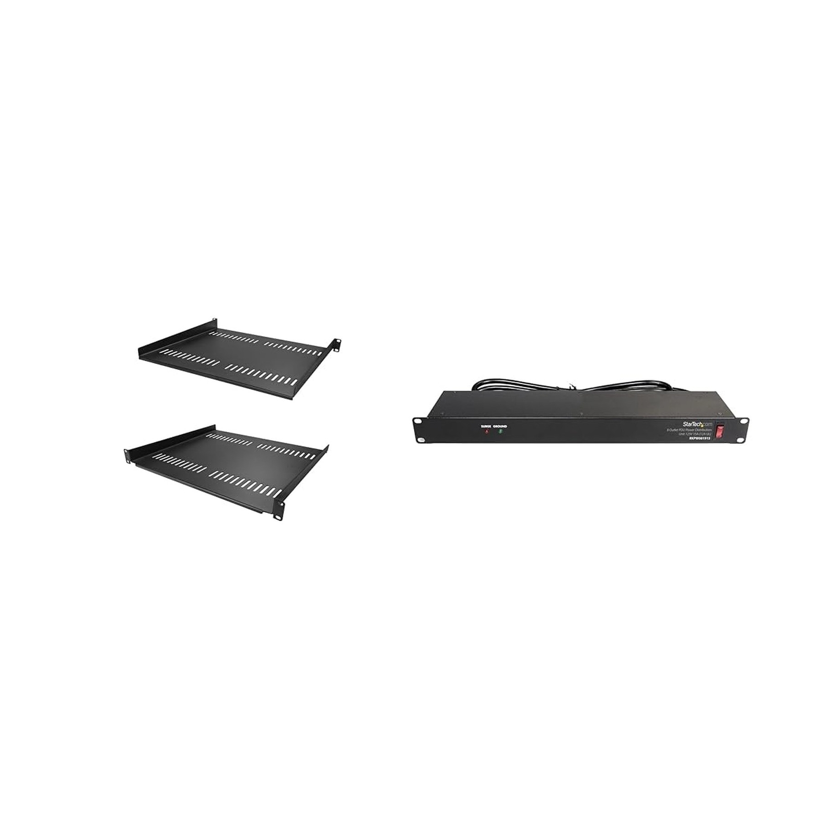 StarTech.com 2-Pack 1U Vented Server Rack Shelf with 8 Outlet 1U Rack Mount S...