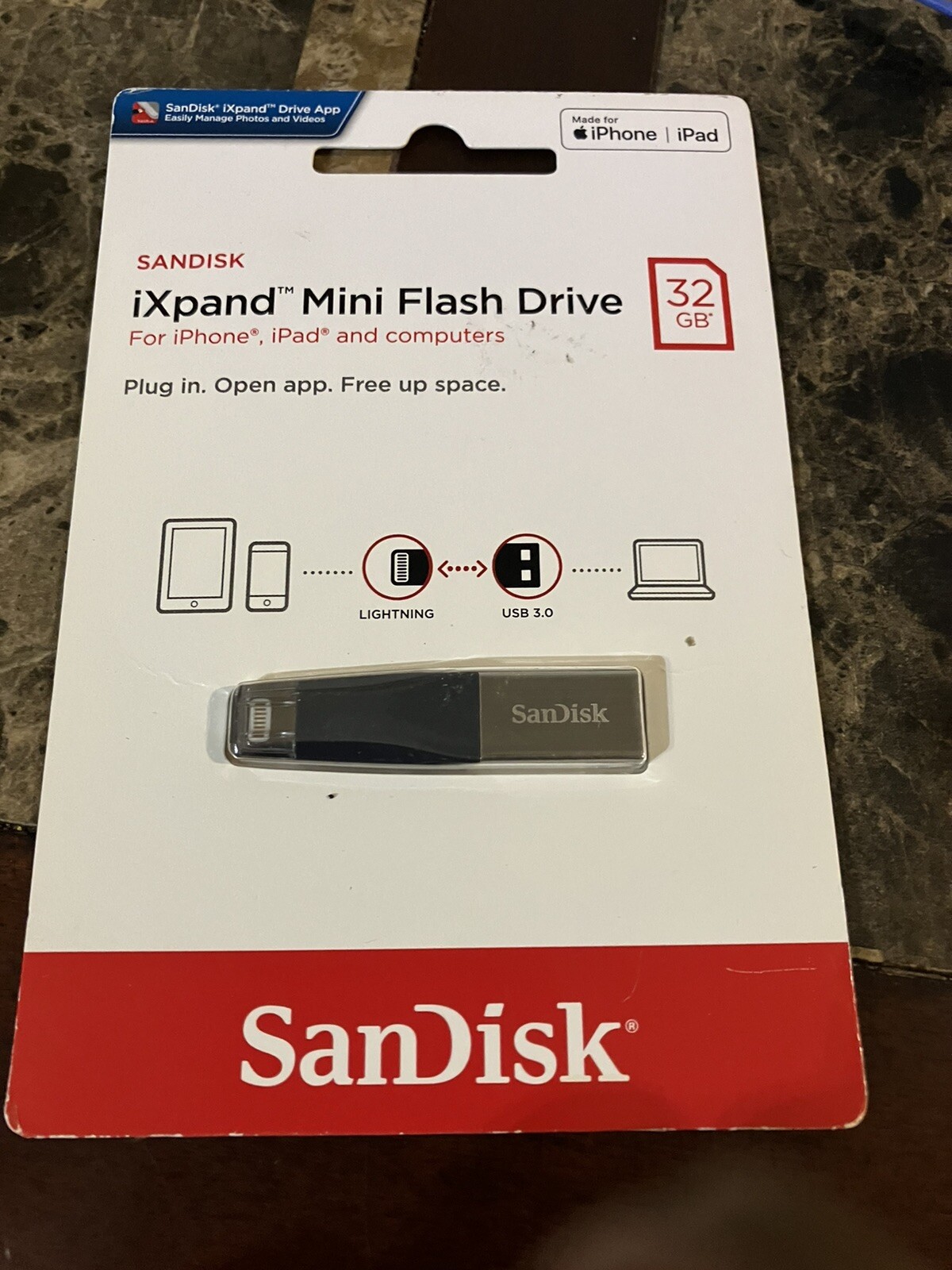 New SanDisk 32GB iXpand Mini USB 3.0 Flash Drive SDIX40N-032G-AP6NN For iPhone.