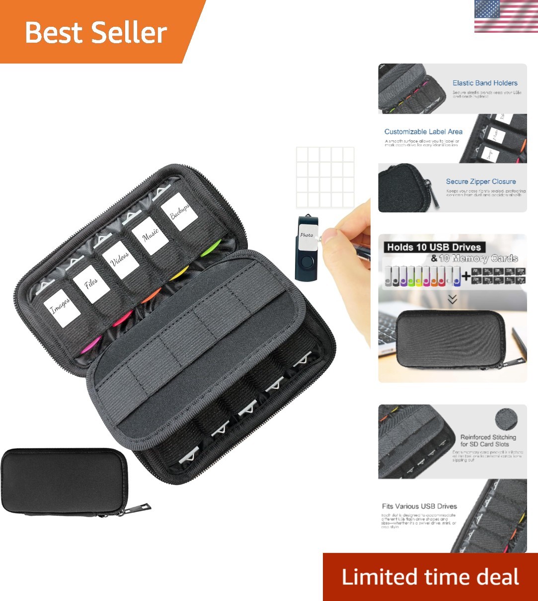 Neoprene USB Flash Drive Case with 10 Slots - Modern Storage Solution