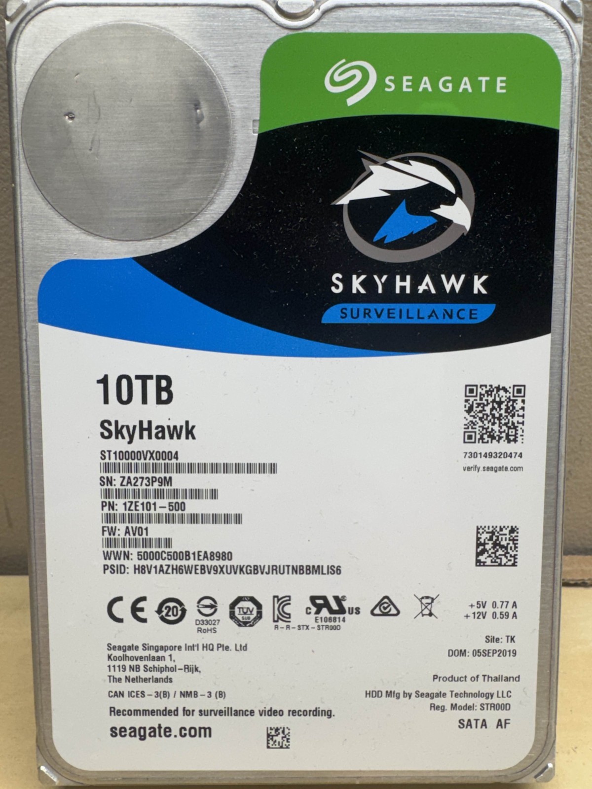 Seagate SkyHawk HDD 10TB ST10000VX0004 For Parts/Repair
