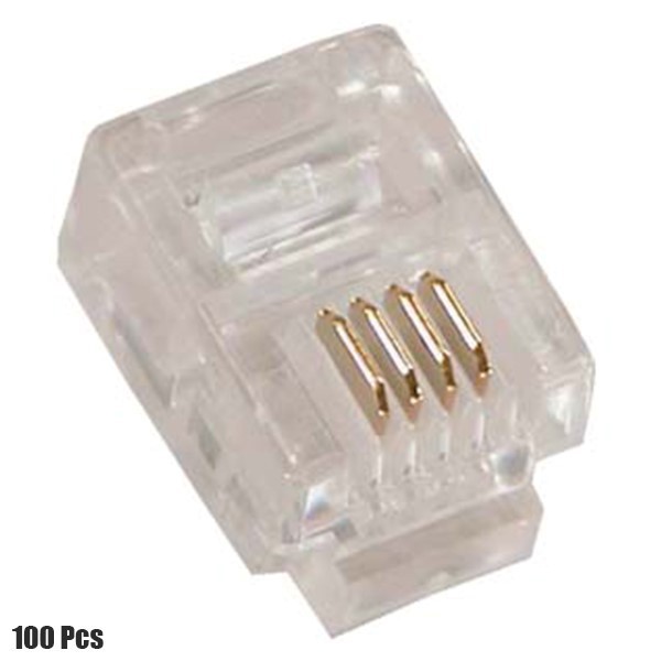 100 Pcs RJ11 6P4C Telephone Phone Modular Plug Connector Round Stranded Cable