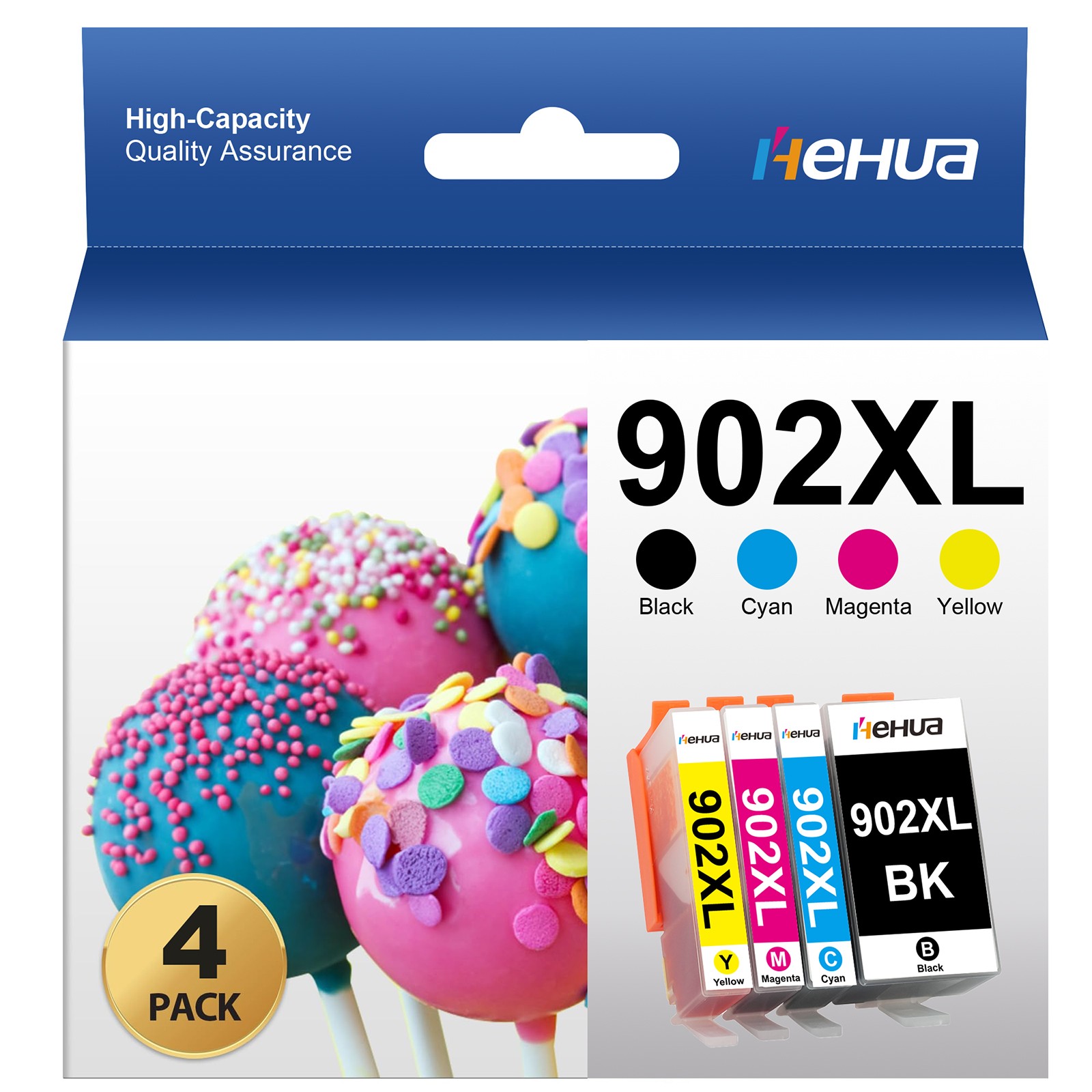 4 Pack 902XL Ink Cartridges for HP 902 OfficeJet Pro 6950 6954 6956 6958 6960